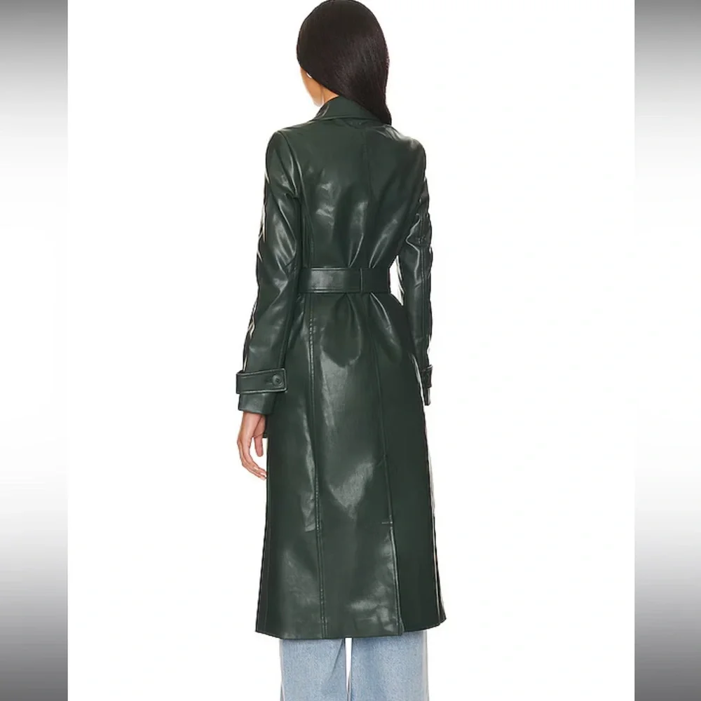 NWT Bardot Faux Leather Trench Coat in Evergreen - Picture 4 of 7